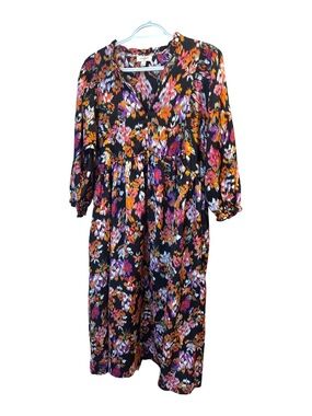 Umgee Black Dress with Orange, Purple & Pink Floral Print
